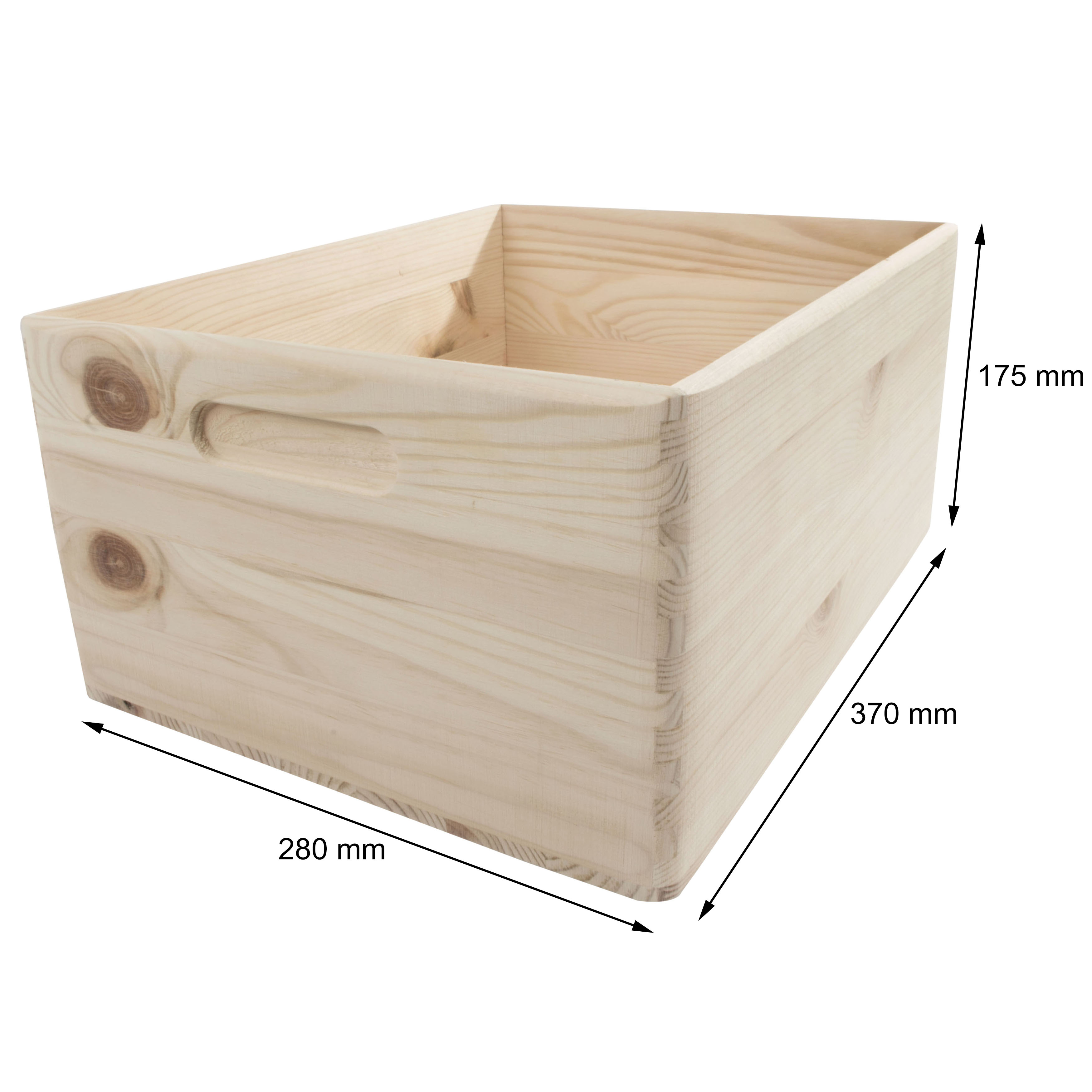 Gran + Caja de almacenamiento abierto de madera sin pintar con asas